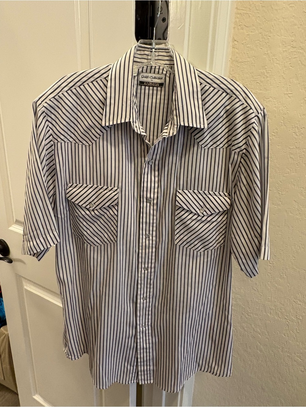 Karma Men's Short-Sleeve Button-Down Shirt - White & Navy Stripes